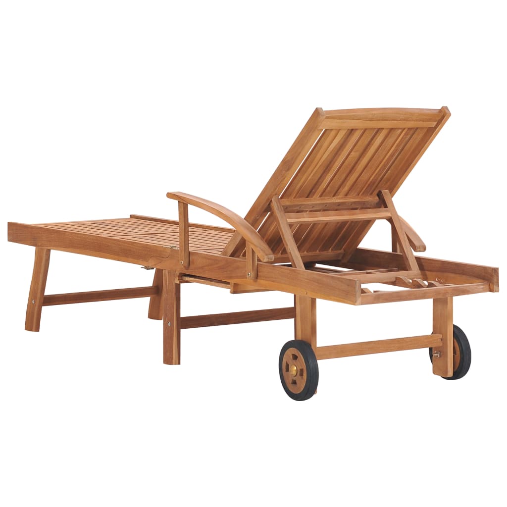 2 pcs Sun Loungers with Wine Red Cushion in Teak Wood