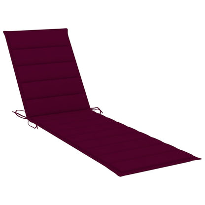 2 pcs Sun Loungers with Wine Red Cushion in Teak Wood