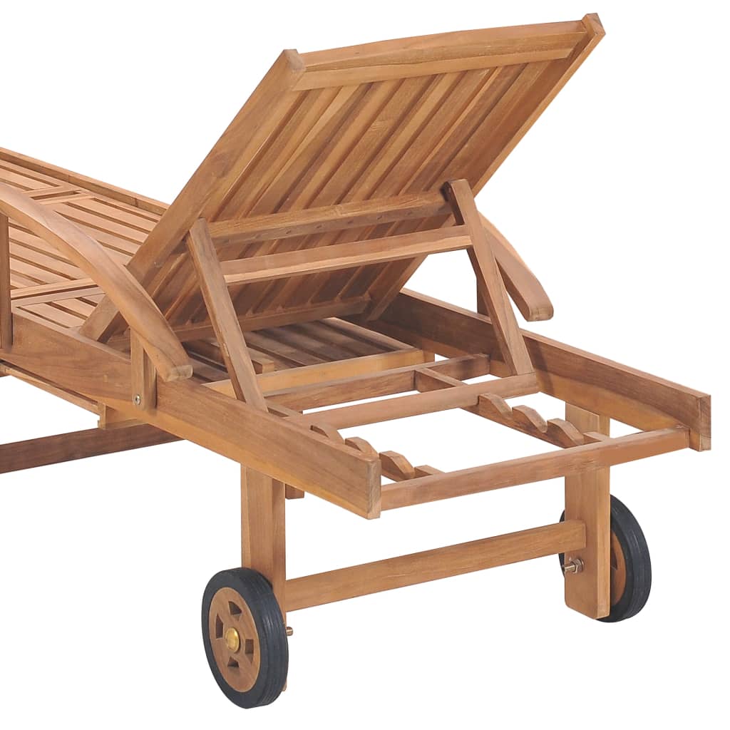 Lettini Prendisole 2 pz con Cuscino Grigio a Quadretti in Teak