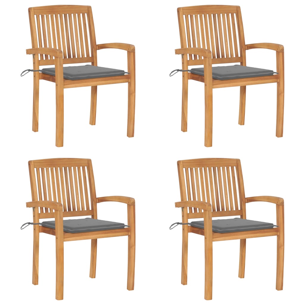 Stackable Garden Chairs 4 pcs with Solid Teak Cushions