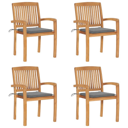 Stackable Garden Chairs 4 pcs with Solid Teak Cushions