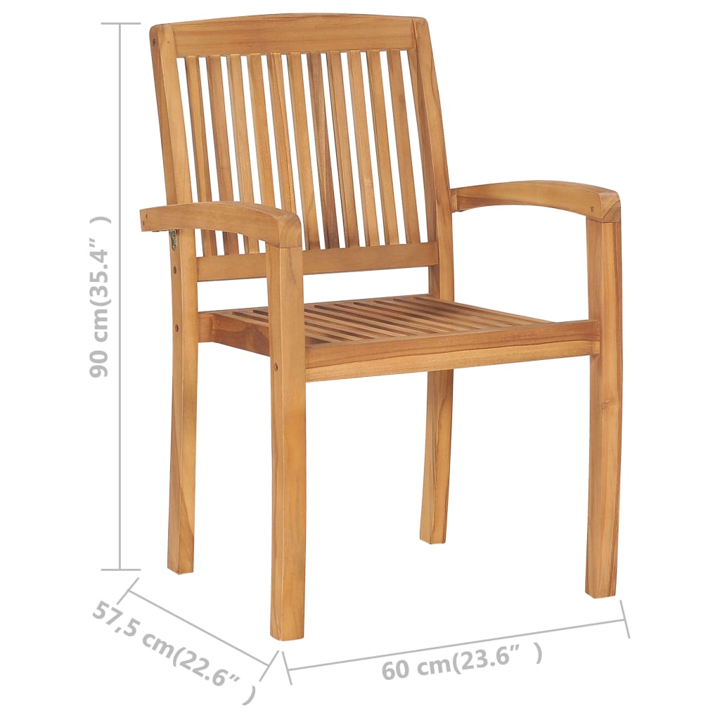 Stackable Garden Chairs 4 pcs with Solid Teak Cushions