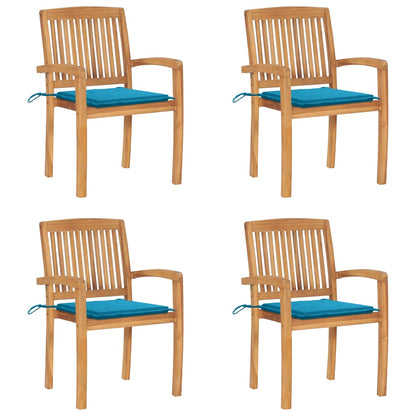 Stackable Garden Chairs 4 pcs with Solid Teak Cushions