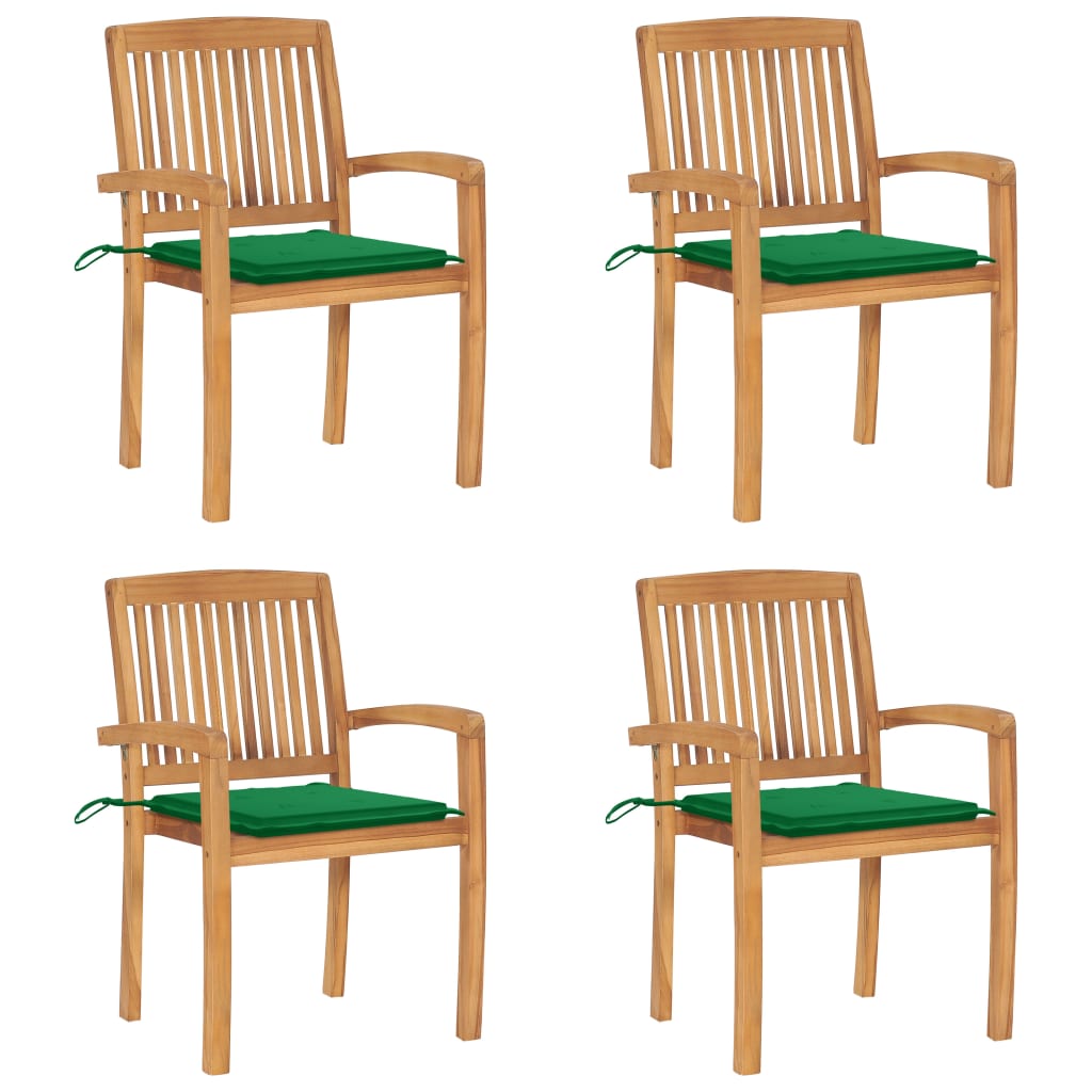 Stackable Garden Chairs 4 pcs with Solid Teak Cushions