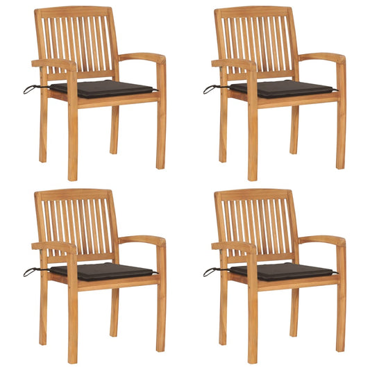 Stackable Garden Chairs 4 pcs with Solid Teak Cushions