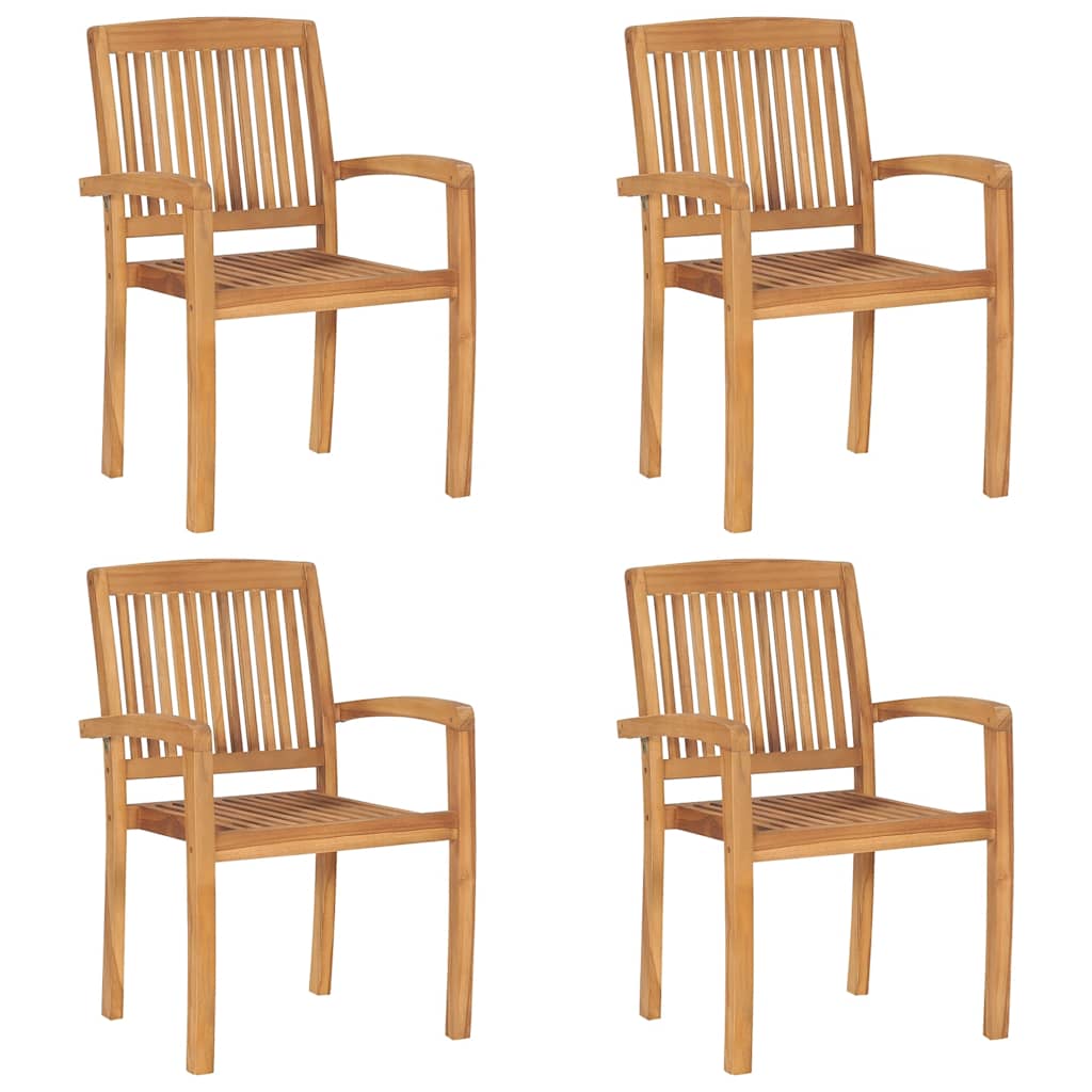 Sedie da Giardino Impilabili 4 pz con Cuscini Massello di Teak - homemem39