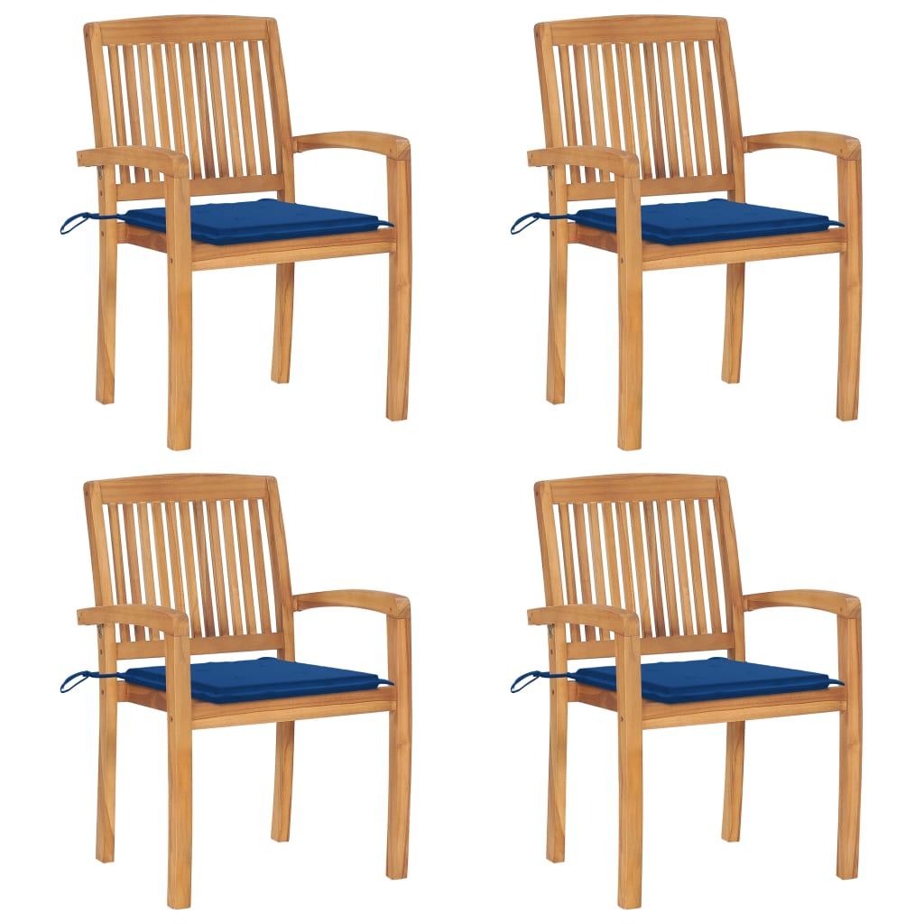 Stackable Garden Chairs 4 pcs with Solid Teak Cushions