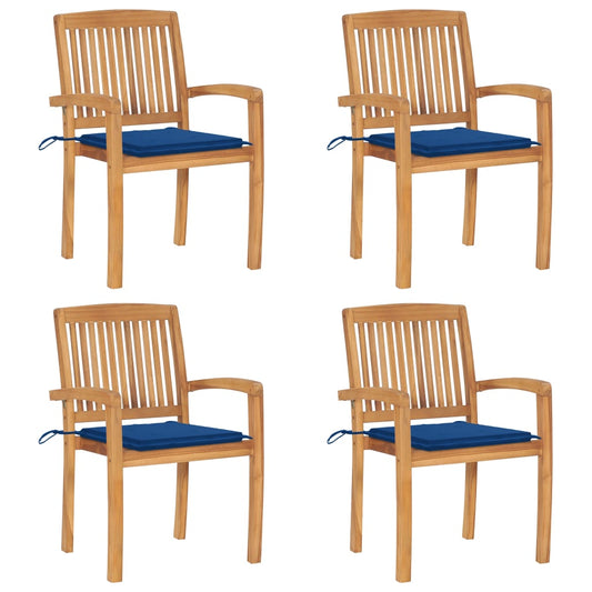 Stackable Garden Chairs 4 pcs with Solid Teak Cushions