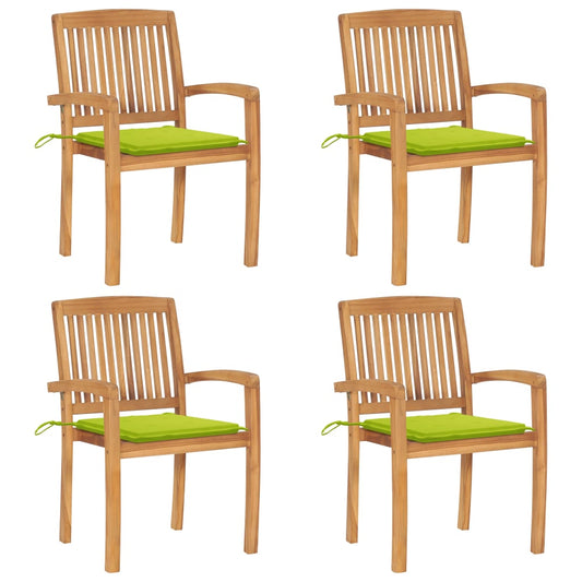 Stackable Garden Chairs 4 pcs with Solid Teak Cushions