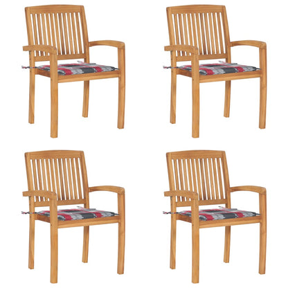 Stackable Garden Chairs 4 pcs with Solid Teak Cushions