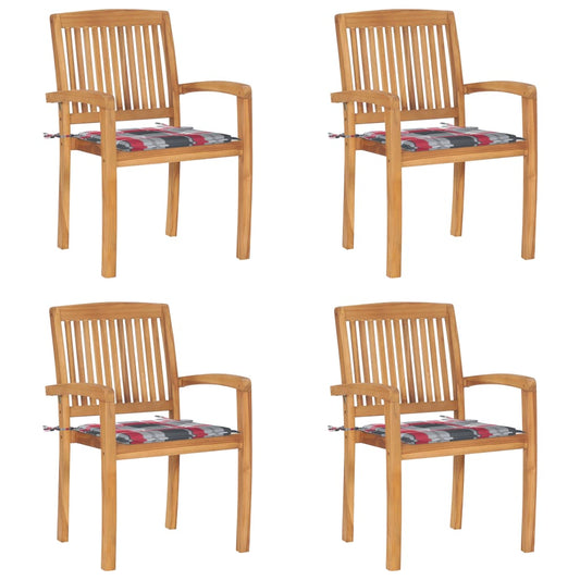 Stackable Garden Chairs 4 pcs with Solid Teak Cushions