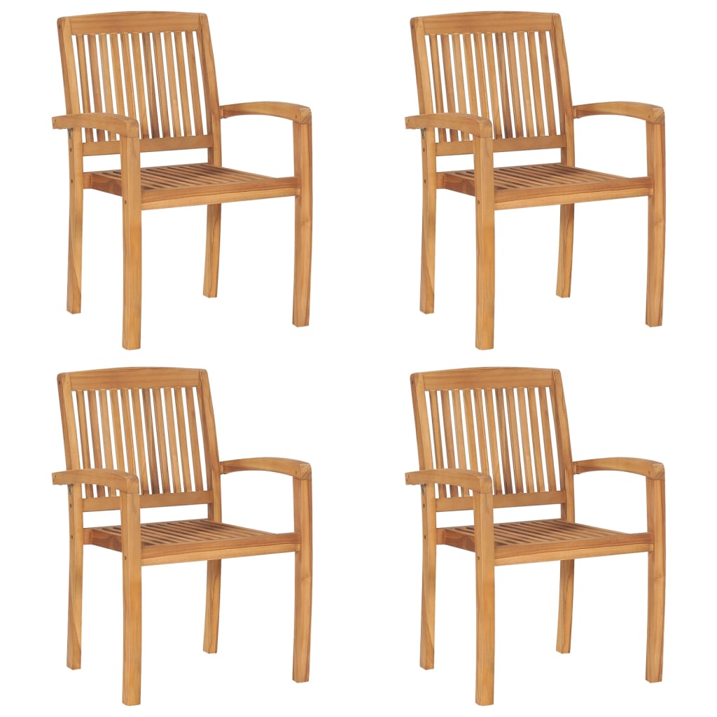 Stackable Garden Chairs 4 pcs with Solid Teak Cushions