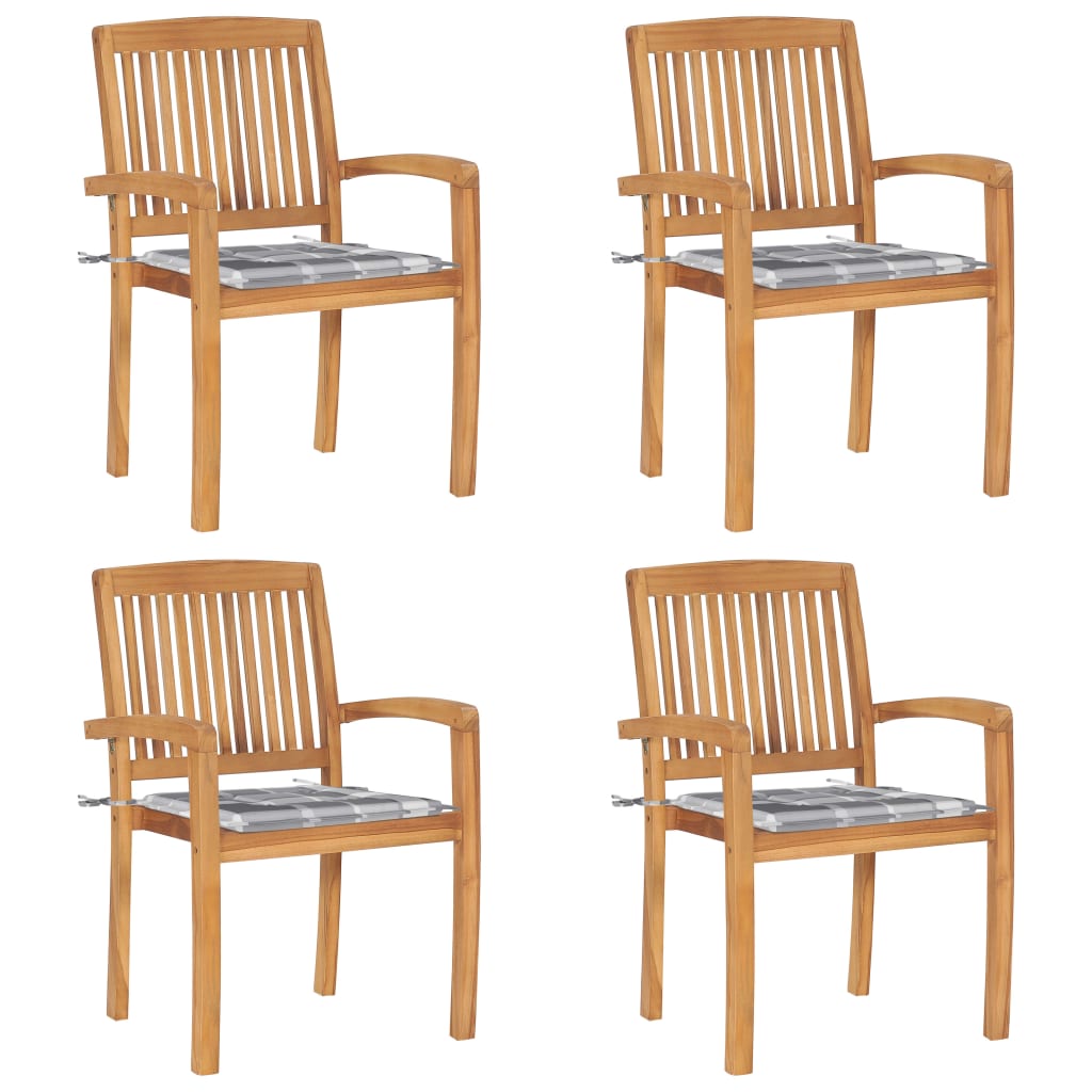 Stackable Garden Chairs 4 pcs with Solid Teak Cushions