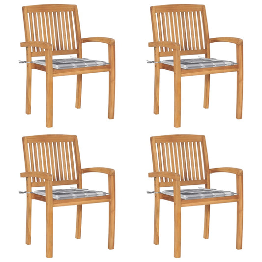 Stackable Garden Chairs 4 pcs with Solid Teak Cushions