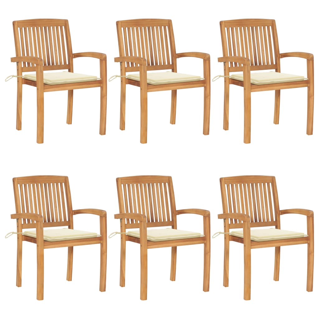 Stackable Garden Chairs with Cushions 6 pcs Solid Teak