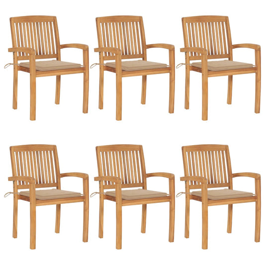 Stackable Garden Chairs with Cushions 6 pcs Solid Teak