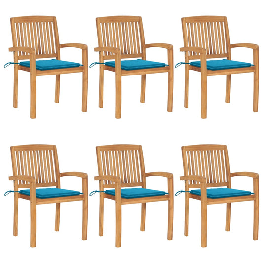 Stackable Garden Chairs with Cushions 6 pcs Solid Teak