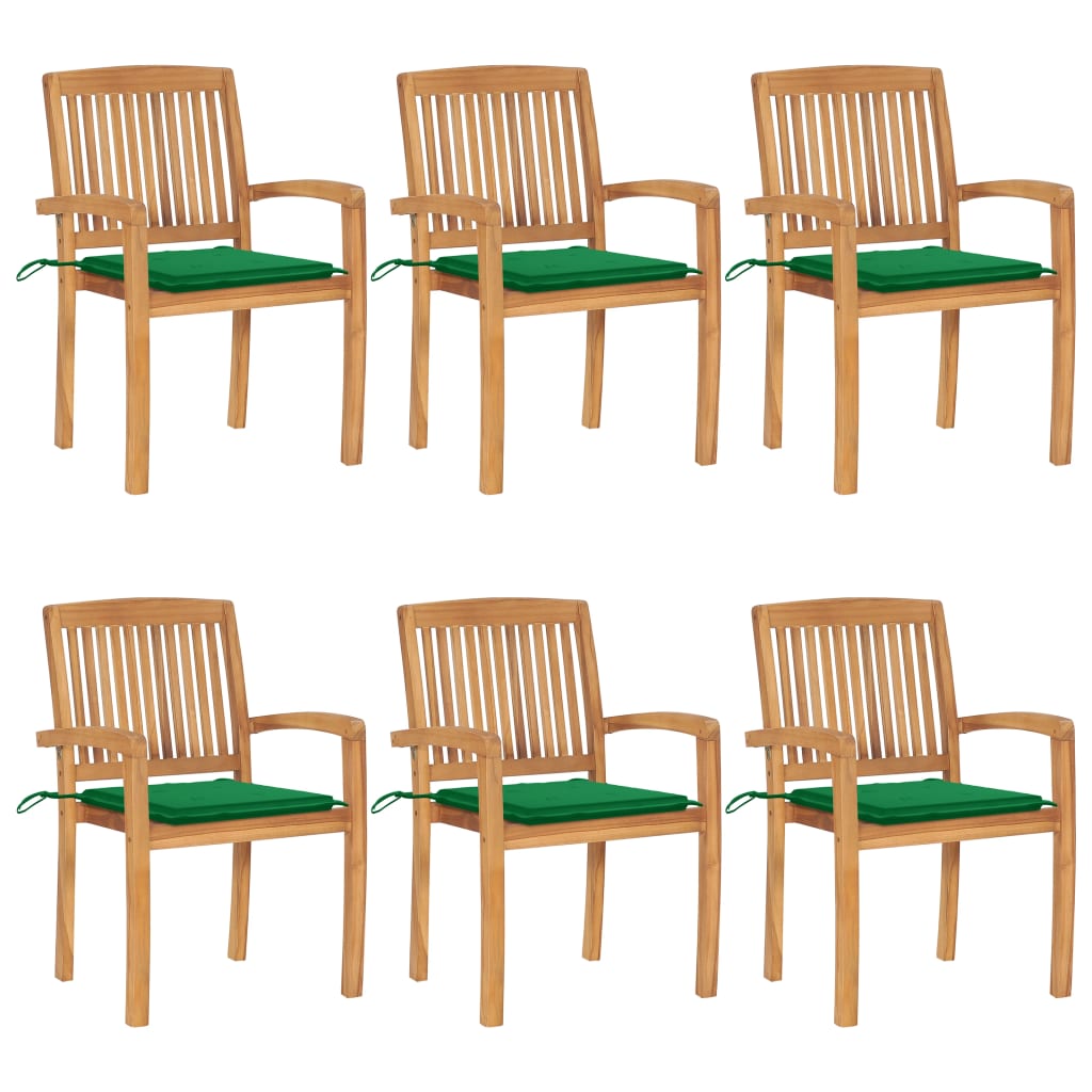 Stackable Garden Chairs with Cushions 6 pcs Solid Teak