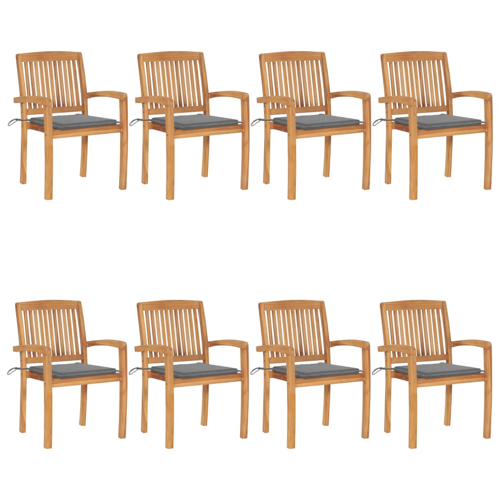 8 pcs Stackable Garden Chairs with Solid Teak Cushions