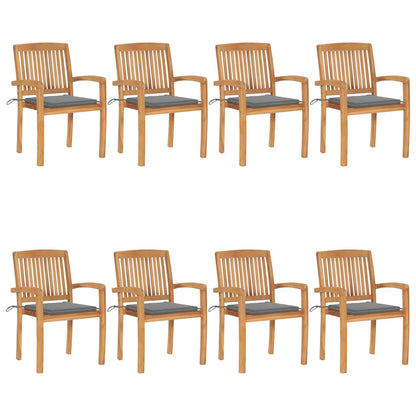 8 pcs Stackable Garden Chairs with Solid Teak Cushions