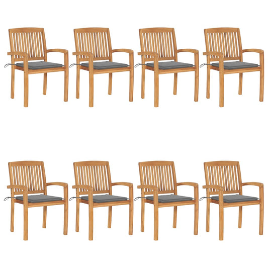 8 pcs Stackable Garden Chairs with Solid Teak Cushions