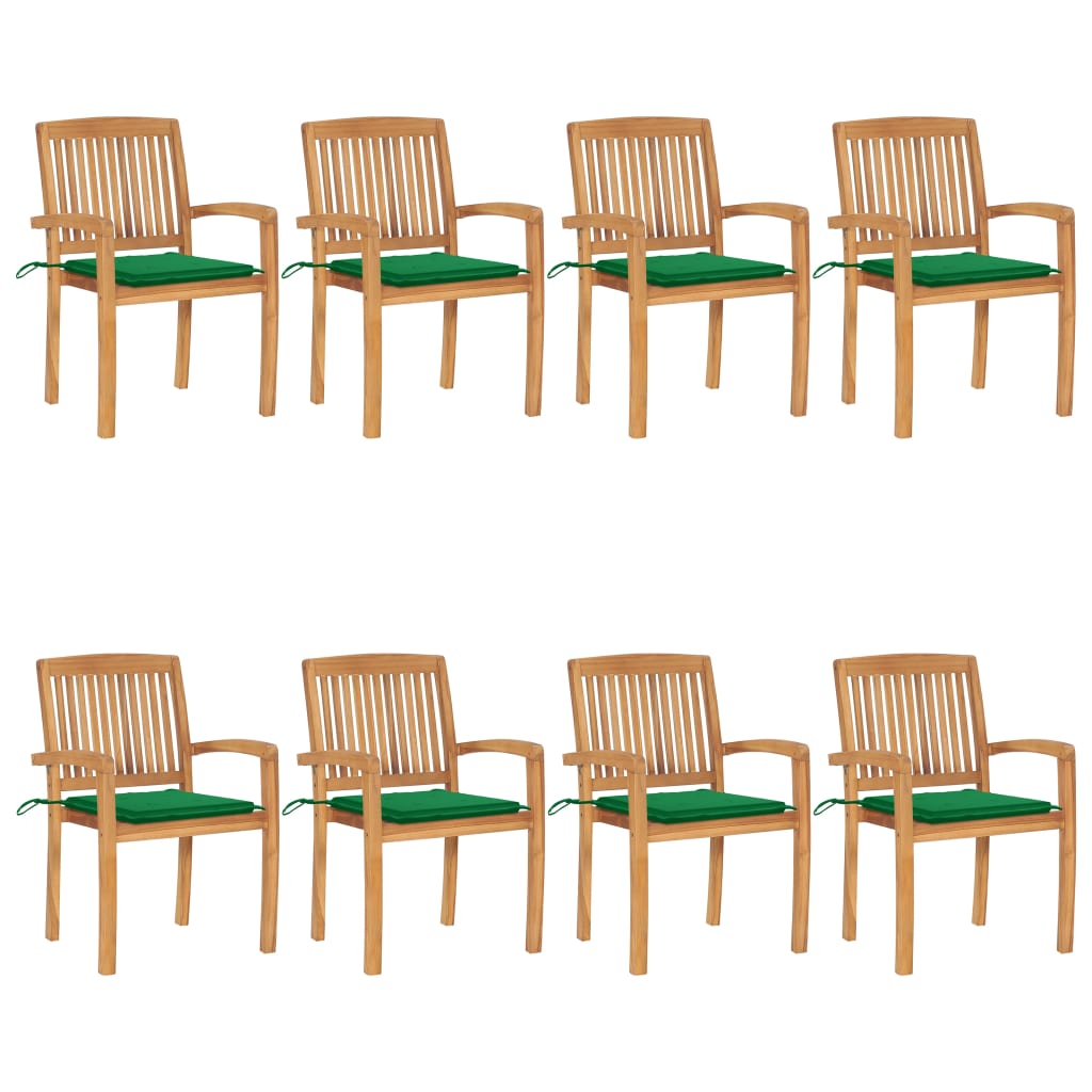 8 pcs Stackable Garden Chairs with Solid Teak Cushions