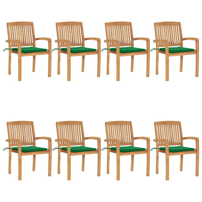 8 pcs Stackable Garden Chairs with Solid Teak Cushions