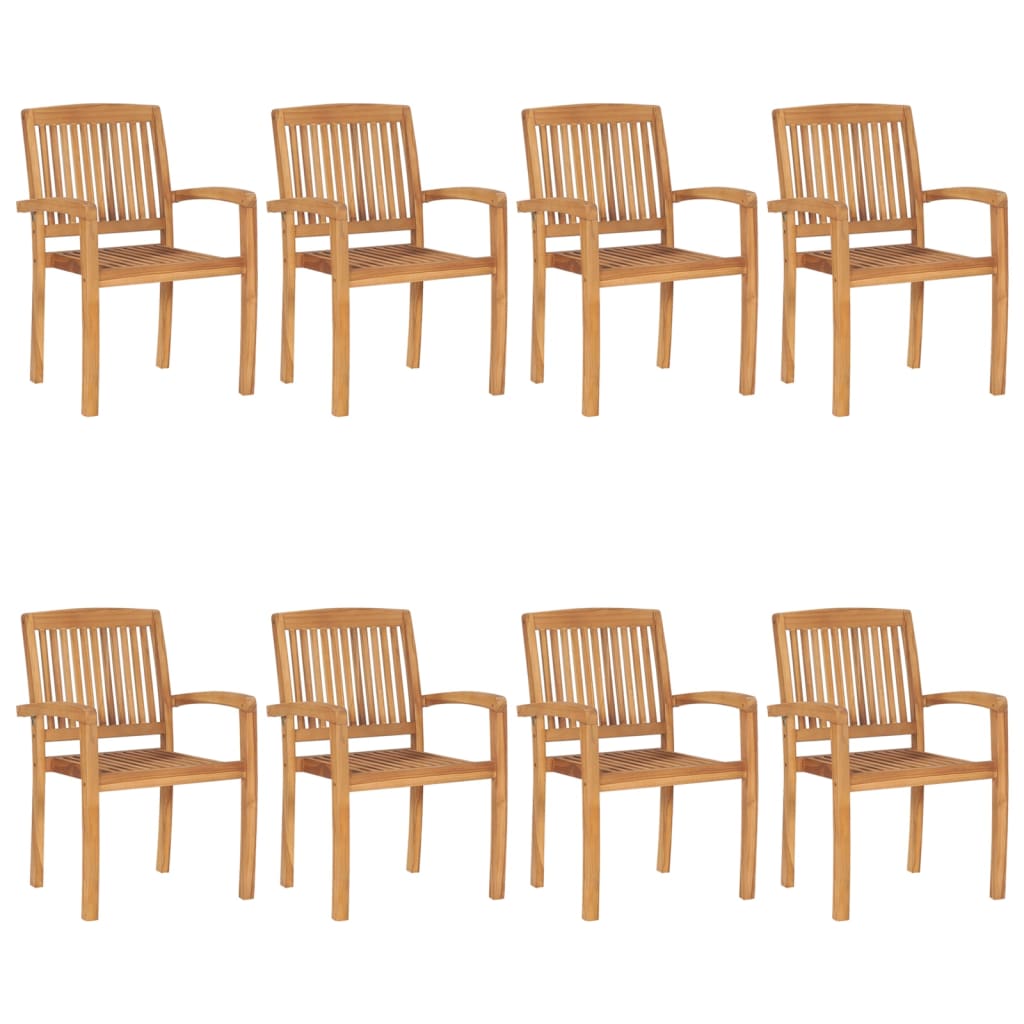 8 pcs Stackable Garden Chairs with Solid Teak Cushions