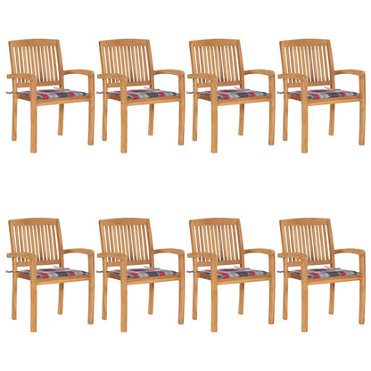 8 pcs Stackable Garden Chairs with Solid Teak Cushions