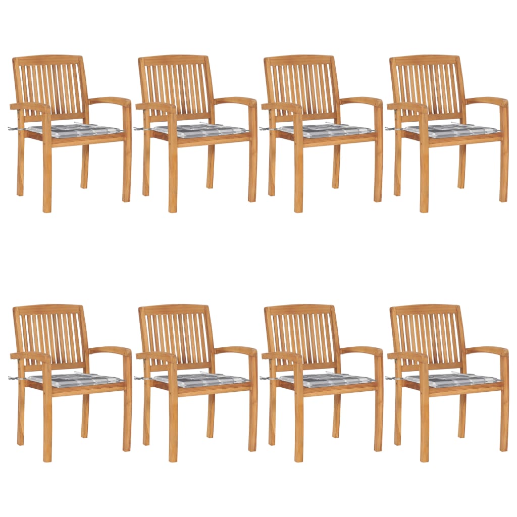 8 pcs Stackable Garden Chairs with Solid Teak Cushions