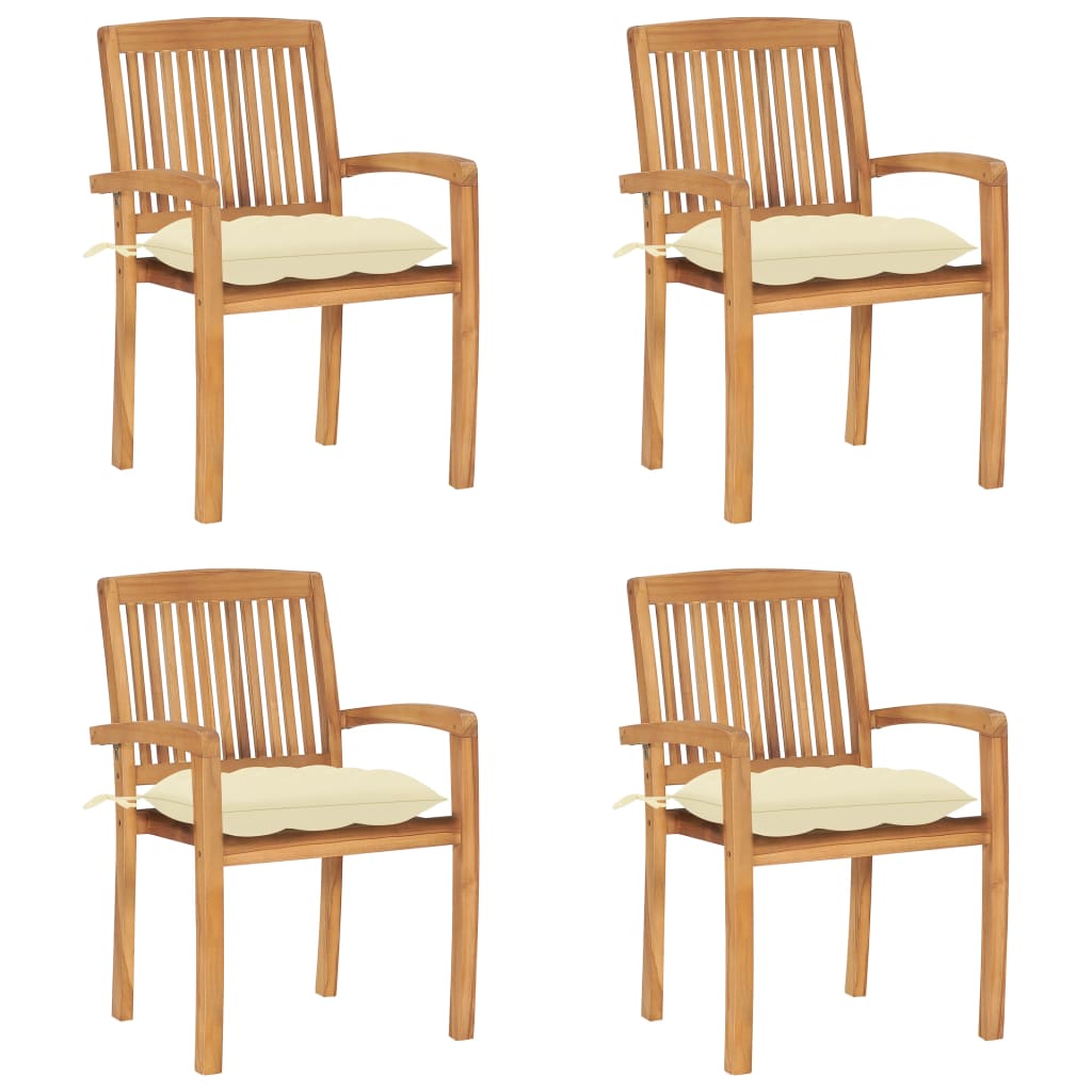 Stackable Garden Chairs 4 pcs with Solid Teak Cushions