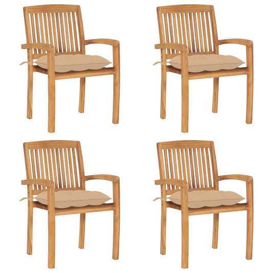 Stackable Garden Chairs 4 pcs with Solid Teak Cushions