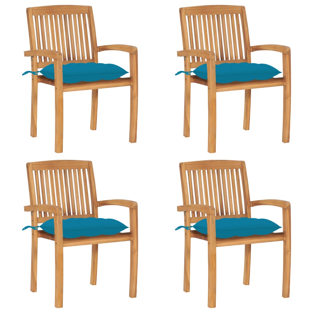 Stackable Garden Chairs 4 pcs with Solid Teak Cushions