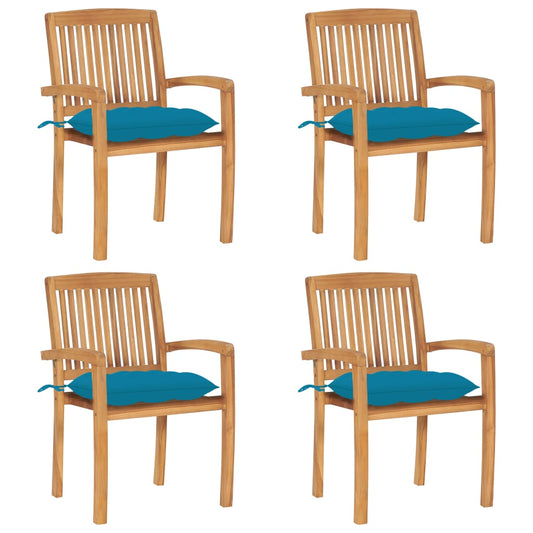 Stackable Garden Chairs 4 pcs with Solid Teak Cushions