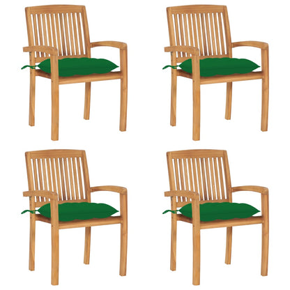 Stackable Garden Chairs 4 pcs with Solid Teak Cushions