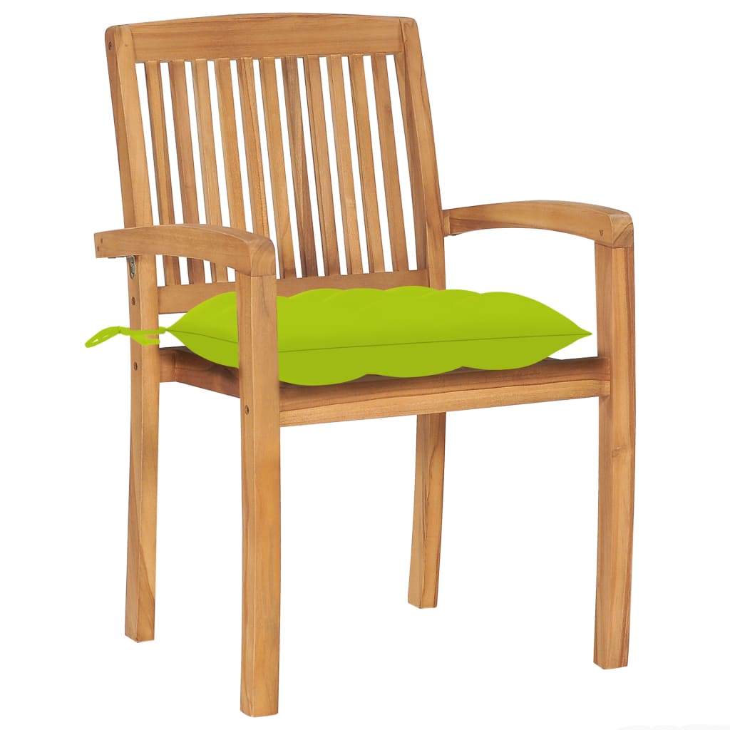Sedie da Giardino Impilabili 4 pz con Cuscini Massello di Teak - homemem39