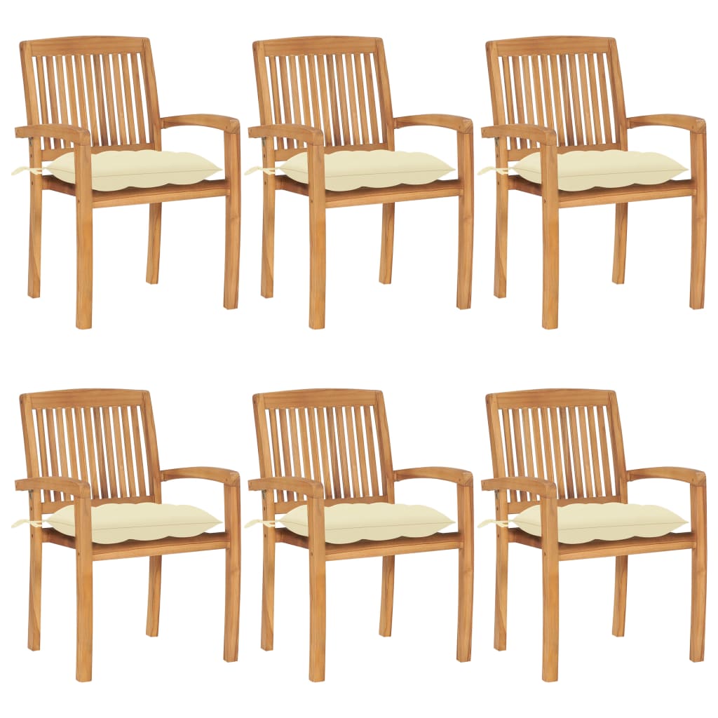 Stackable Garden Chairs with Cushions 6 pcs Solid Teak