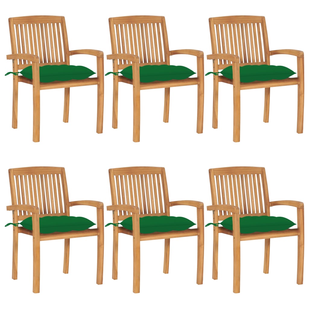 Stackable Garden Chairs with Cushions 6 pcs Solid Teak