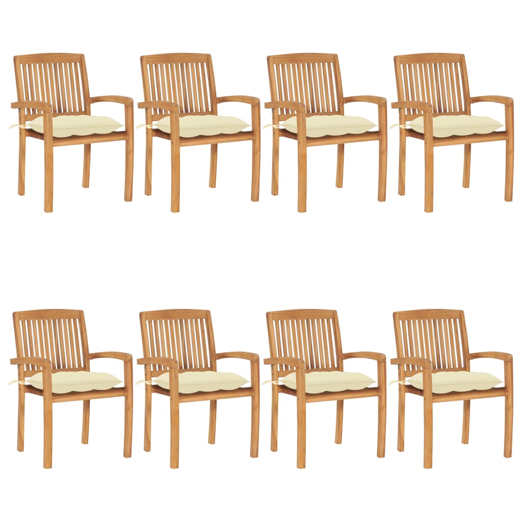 8 pcs Stackable Garden Chairs with Solid Teak Cushions