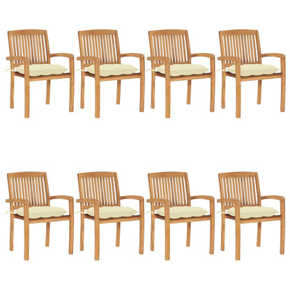 8 pcs Stackable Garden Chairs with Solid Teak Cushions