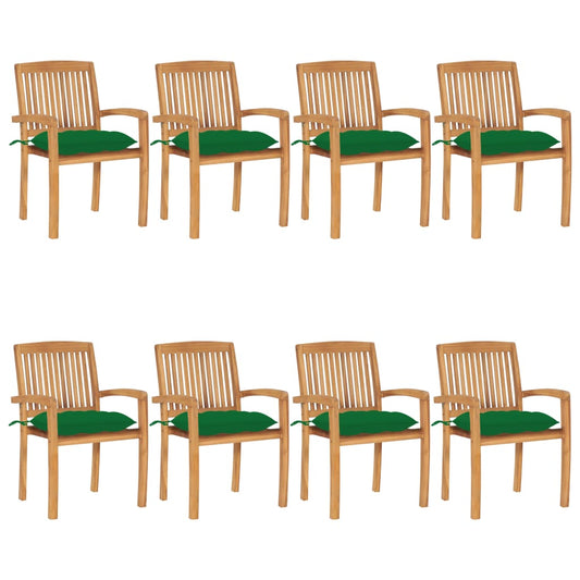 8 pcs Stackable Garden Chairs with Solid Teak Cushions