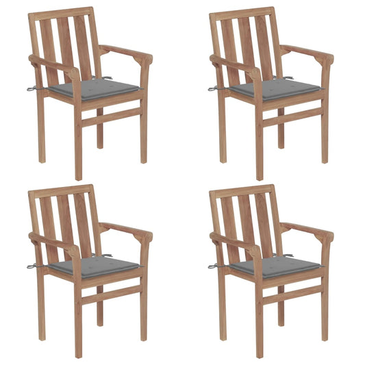 Stackable Garden Chairs with Cushions 4 pcs Solid Teak