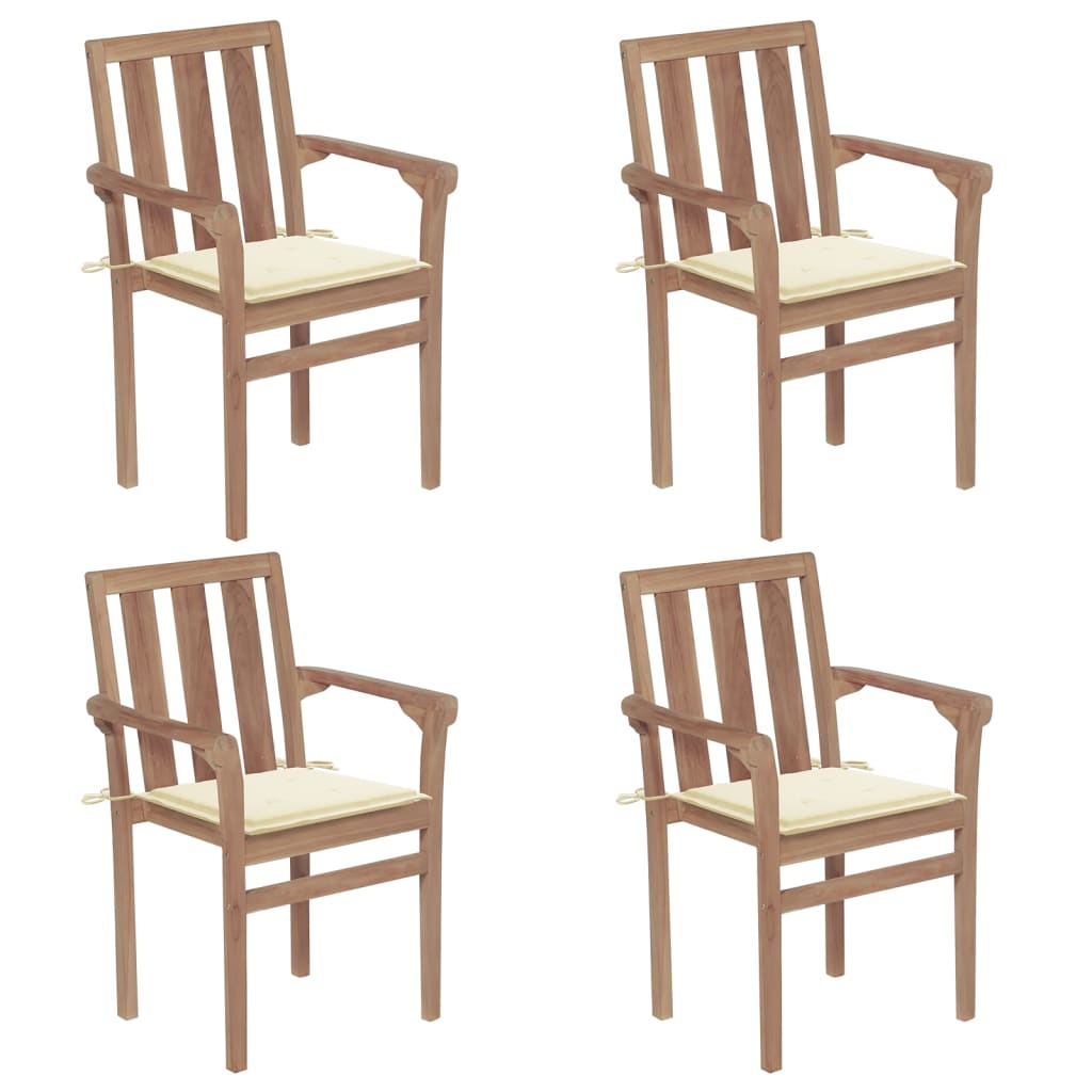 Stackable Garden Chairs with Cushions 4 pcs Solid Teak