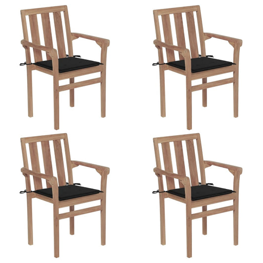 Stackable Garden Chairs with Cushions 4 pcs Solid Teak