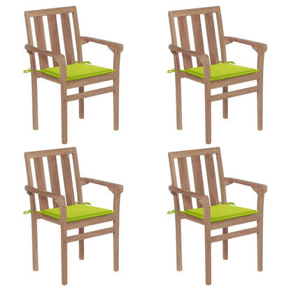 Stackable Garden Chairs with Cushions 4 pcs Solid Teak