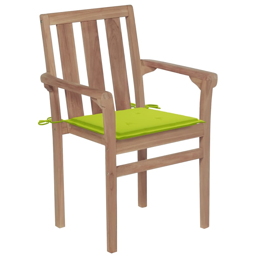 Stackable Garden Chairs with Cushions 4 pcs Solid Teak