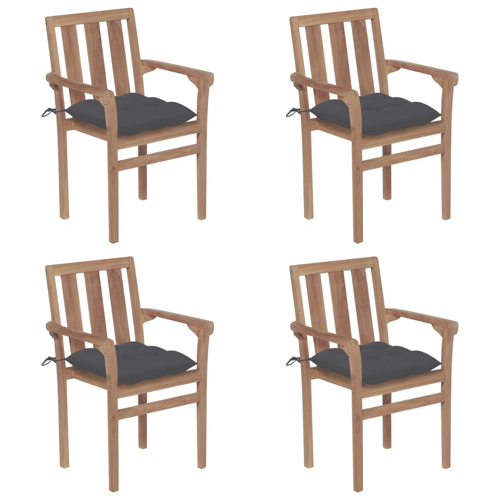 Stackable Garden Chairs with Cushions 4 pcs Solid Teak