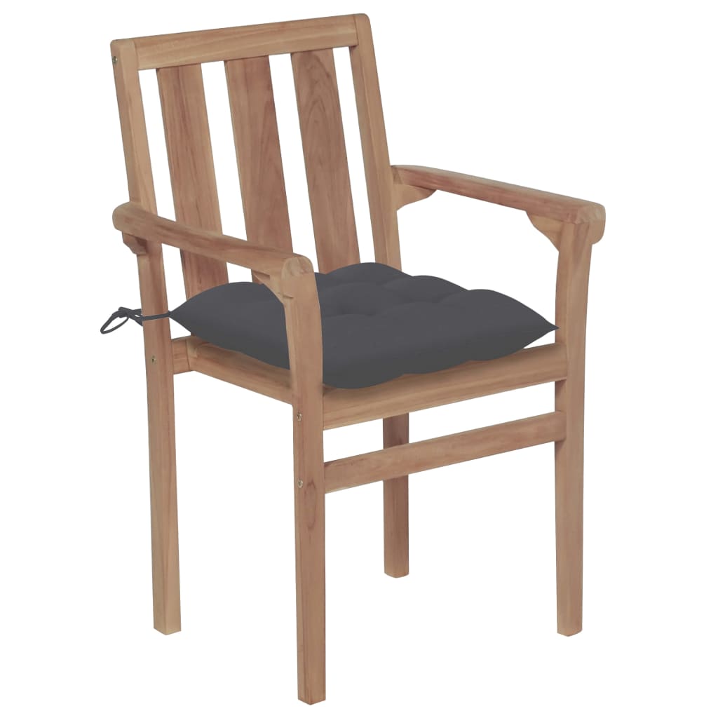 Stackable Garden Chairs with Cushions 4 pcs Solid Teak