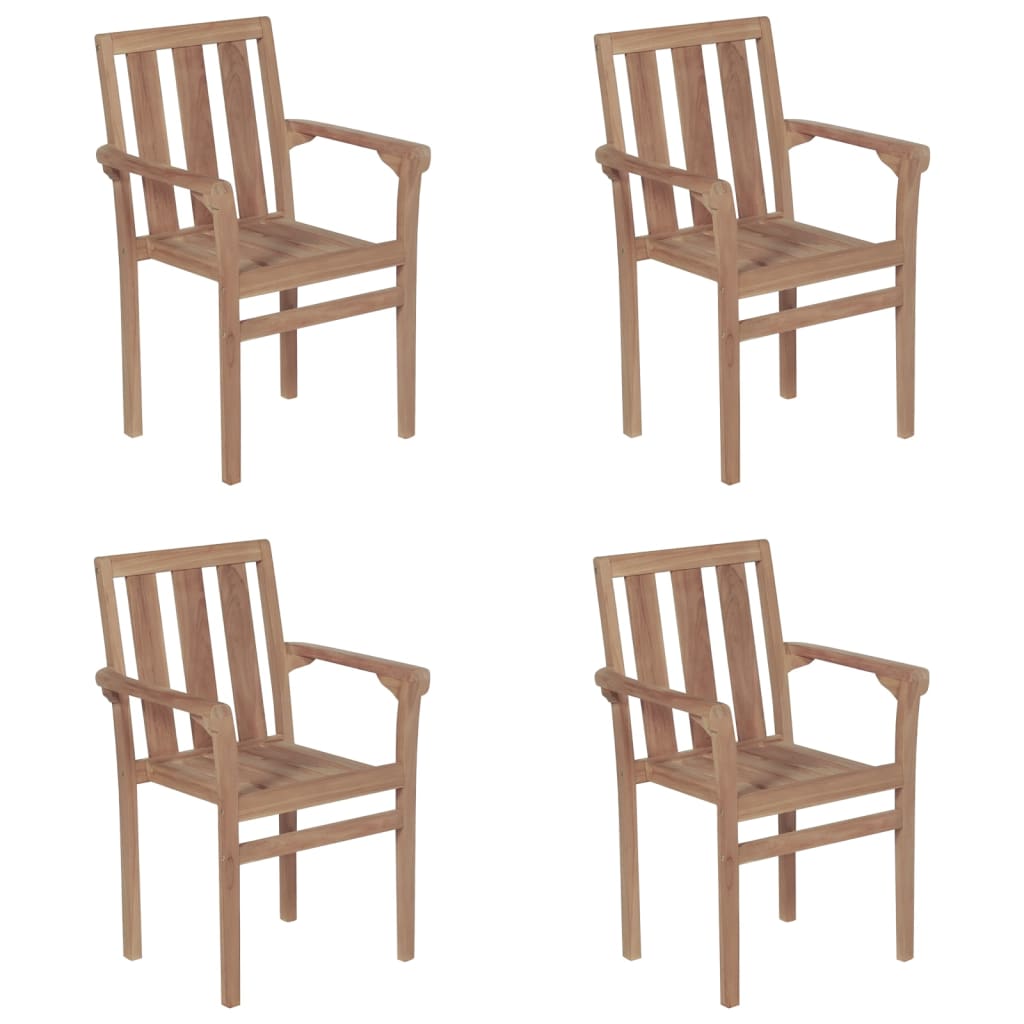 Stackable Garden Chairs with Cushions 4 pcs Solid Teak