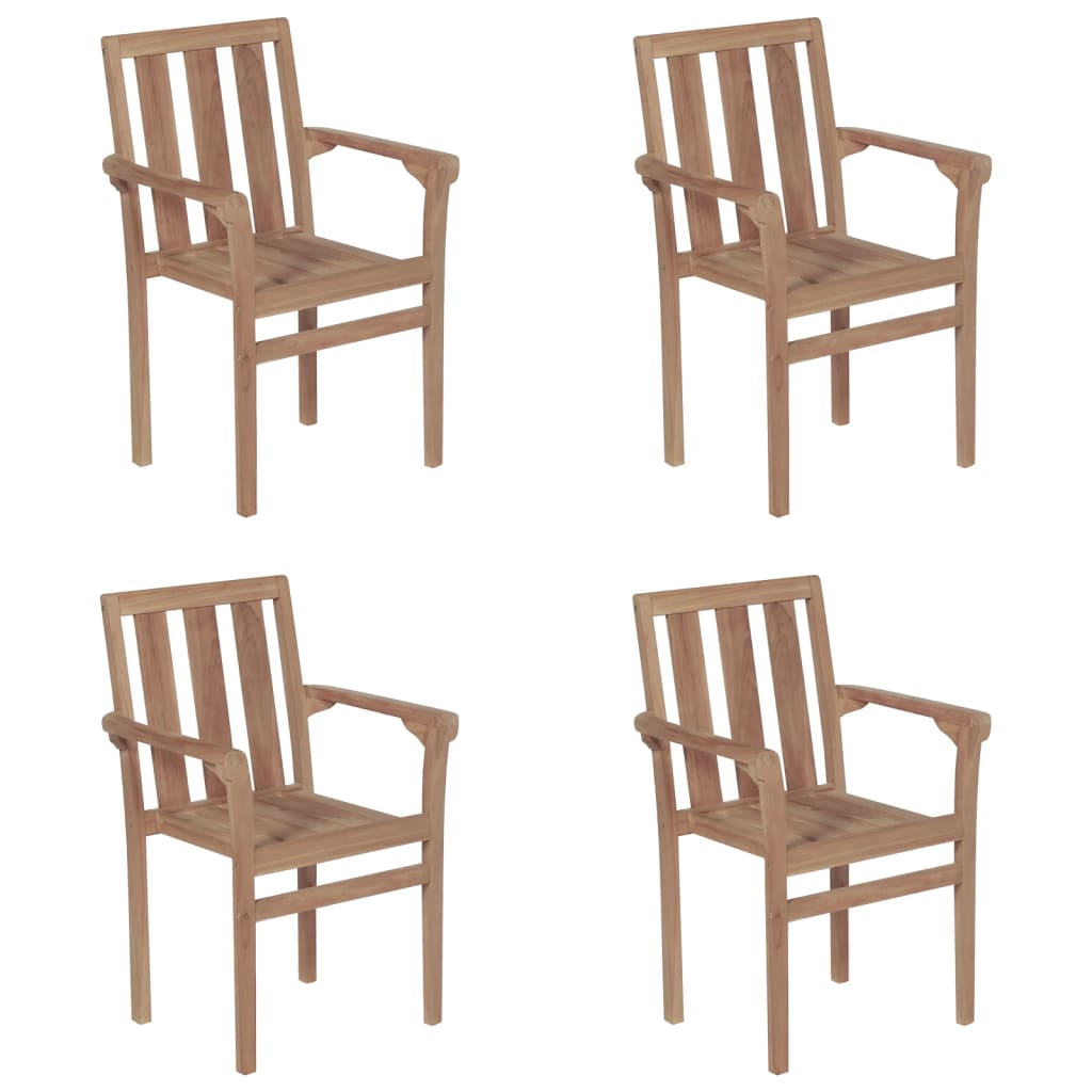 Stackable Garden Chairs with Cushions 4 pcs Solid Teak